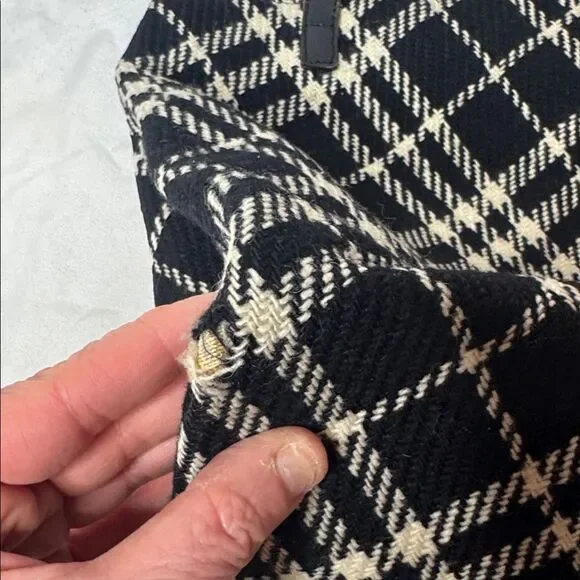 Burberry Houndstooth Black And Off White Wool/Leather Bag.